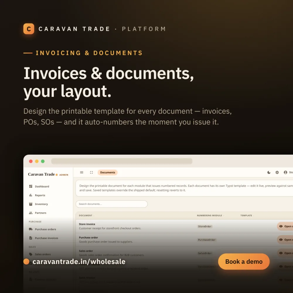 Document designer — branded, auto-numbered invoices and trade documents